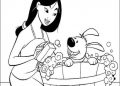 Mulan Coloring Pages of Mulan Cleaning Her Pet