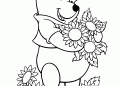 Winnie the Pooh Coloring Pages with Sun Flower